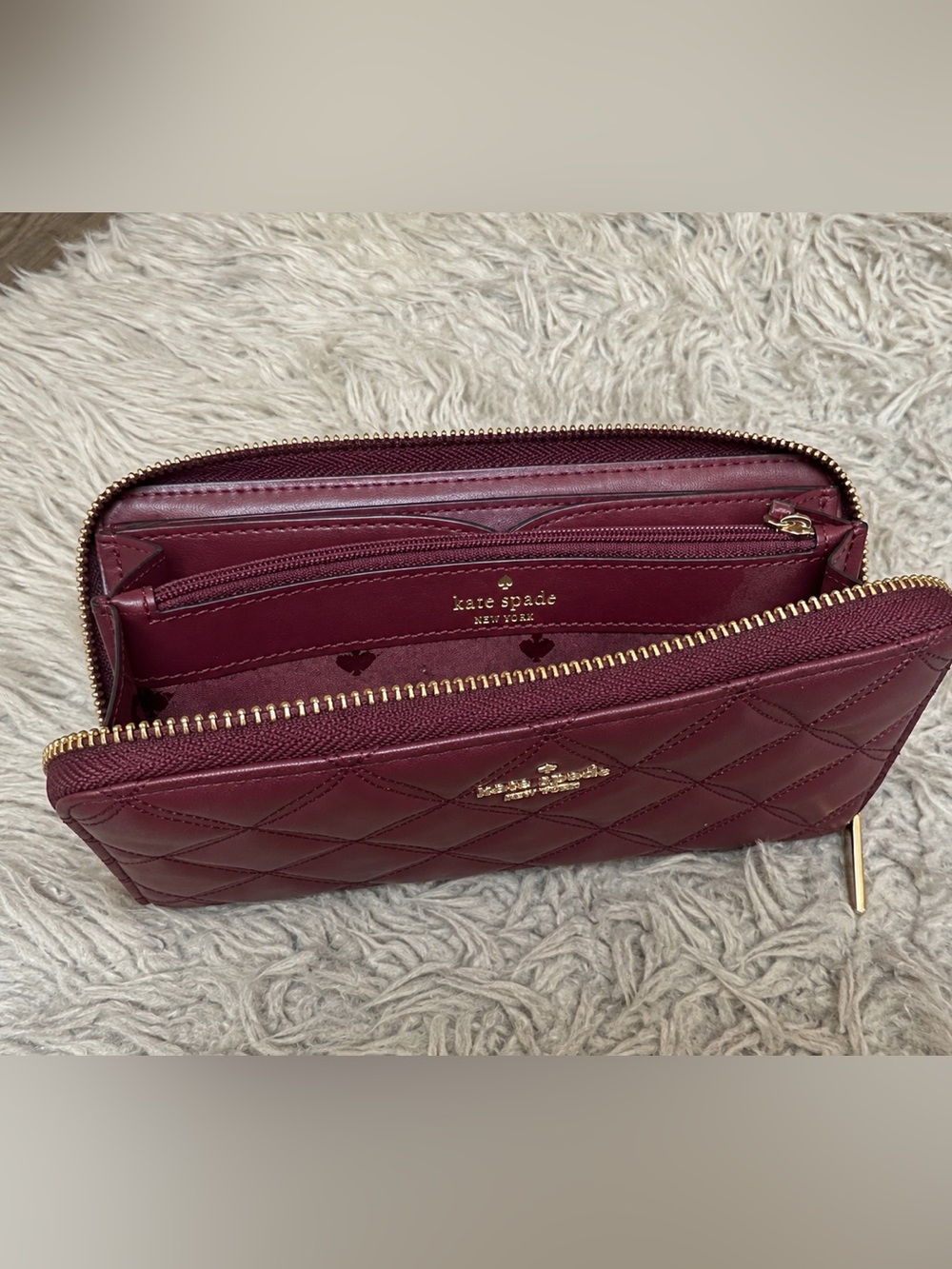 Kate Spade New York Quilted Leather Zip Around Continental Wallet Burgundy